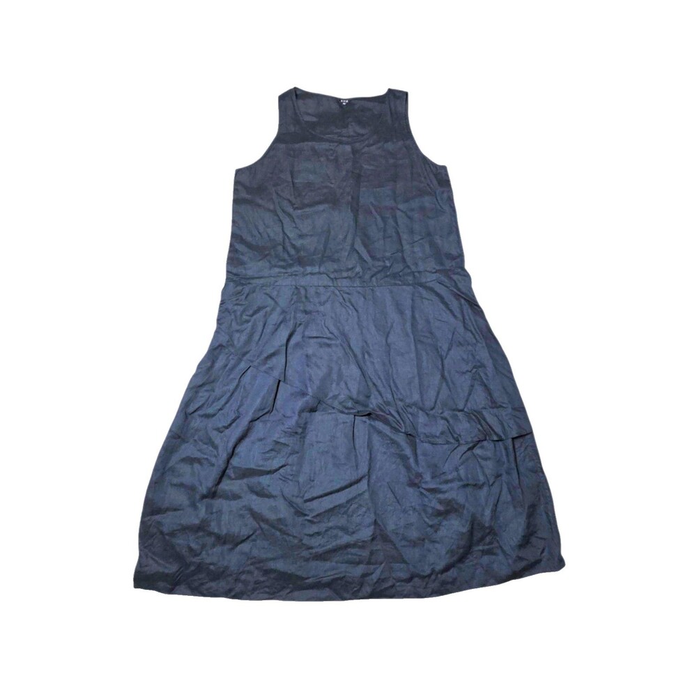 VIVID Women's Navy Blue Linen Maxi Dress Sleeveless Long Double Skirt Plus XXL
